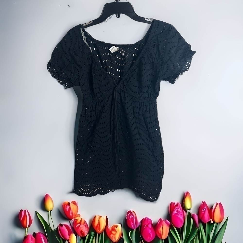 La Blanca Eyelet Swim Coverup Dress Medium Black